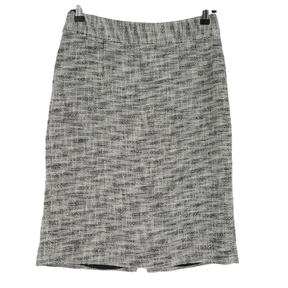 Banana Republic Straight Pencil Skirt Black Off White Tweed Lined Zip Career